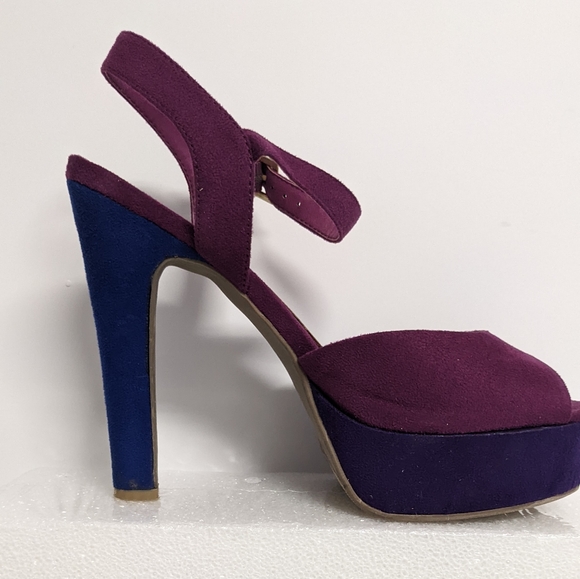 Olsenboye Peep toe Ankle Strap Purple and Blue Stiletto Sandals 8.5 - Picture 3 of 13